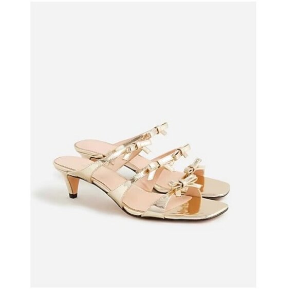 J.Crew Zadie Bow-Strap Heels Metallic Leather Gold Size 7 BV717 - Picture 1 of 8